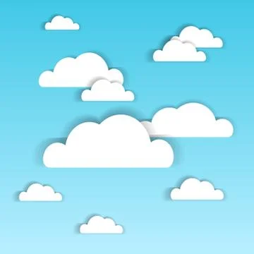 Blue Sky With White Paper Clouds Summer Cloudscape Background Stock Illustration