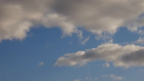 Blue sky, white rolling, fast motion time lapse clouds in horizon Stock Footage 129403131