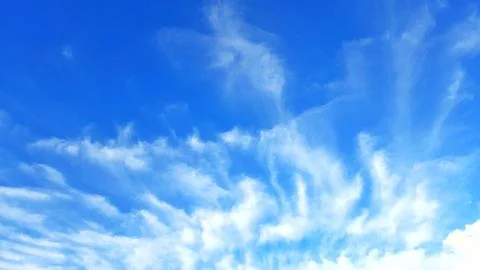 Blue Sky with Wispy White Clouds. View Landscape Background Stock Photos