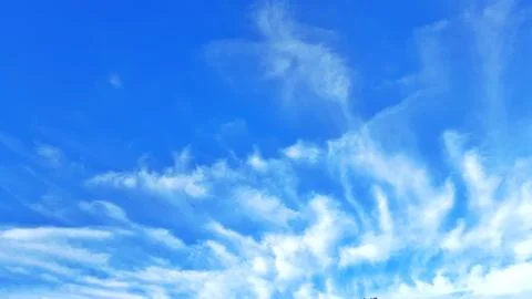 Blue Sky with Wispy White Clouds. View Landscape Background Stock Photos