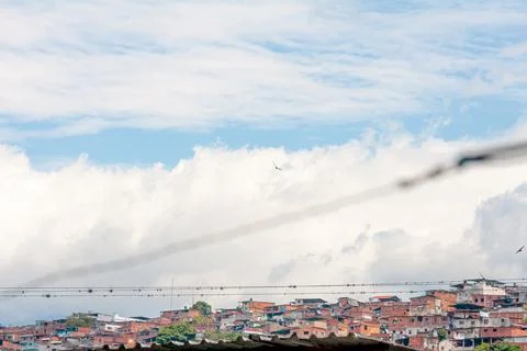 Blue sky withe clouds , bird flying Stock Photos