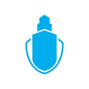 Blue skyscraper with shield logo design vector graphic symbol icon illustra.. Ilustración de archivo