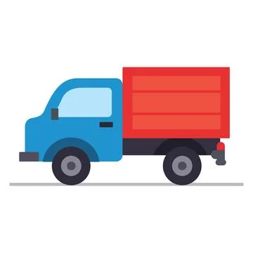 Blue small truck with a red bed illustrating freight transport, parcel delivery Stock Illustration