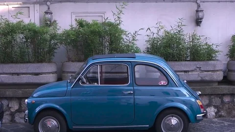 A blue small vintage car Stock Footage 71894776