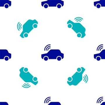 Blue Smart car system with wireless connection icon isolated seamless pattern on 스톡 일러스트