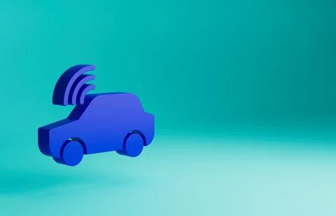 Blue Smart car system with wireless connection icon isolated on blue background Stock Illustration