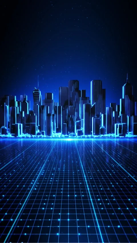 Blue Smart City with Glowing Data Grid and AI Infrastructure Stock Footage 342612515