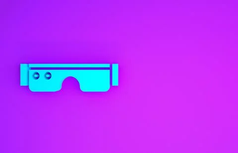 Blue Smart glasses mounted on spectacles icon isolated on purple background.  Stock Illustration