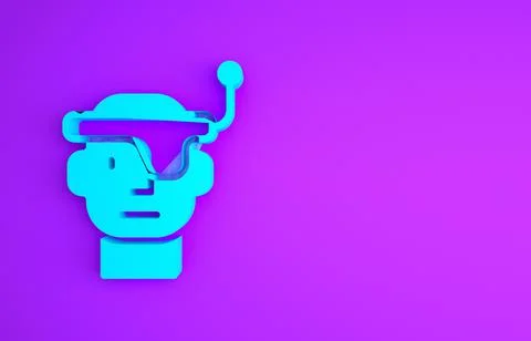 Blue Smart glasses mounted on spectacles icon isolated on purple background.  Stock Illustration