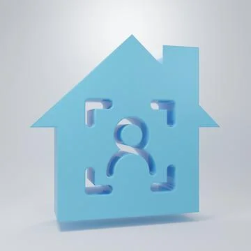 Blue Smart home with face recognition icon isolated on grey background. Fac.. Stock Illustration