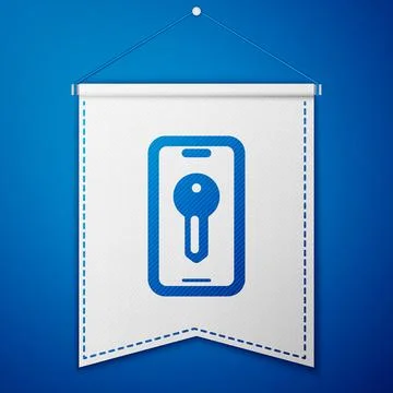Blue Smart key icon isolated on blue background. White pennant template. Vector Illustrazione stock