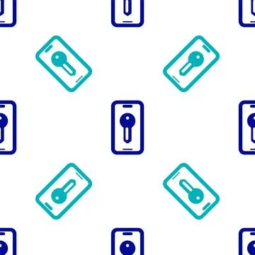 Blue Smart key icon isolated seamless pattern on white background.  Vector Stock Illustration