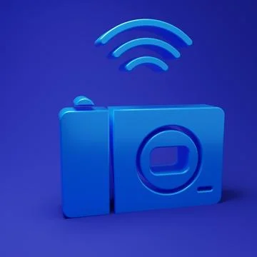 Blue Smart photo camera system icon isolated on blue background. Internet o.. Stock Illustration