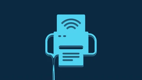 Blue Smart printer system icon isolated on blue background. Internet of things Stock Footage 235937361