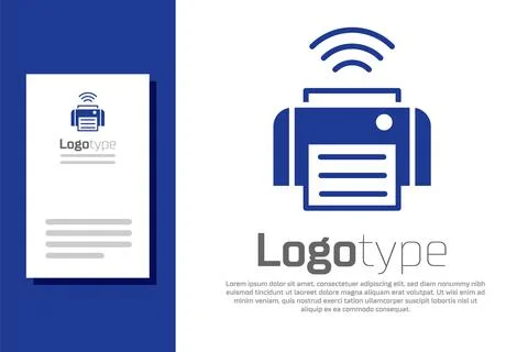 Blue Smart printer system icon isolated on white background. Internet of things イラスト素材