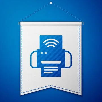Blue Smart printer system icon isolated on blue background. Internet of things 스톡 일러스트