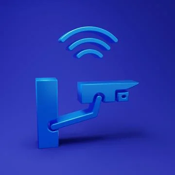 Blue Smart security camera icon isolated on blue background. Internet of th.. Stock Illustration