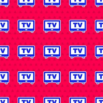 Blue Smart Tv icon isolated seamless pattern on red background. Television sign Illustrazione stock
