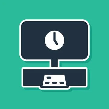 Blue Smart Tv time icon isolated on green background. Television sign. Vector 스톡 일러스트