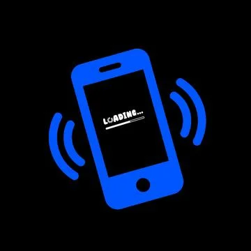Blue Smartphone Icon with Progress Loading Bar on Black Background. Stock Illustration