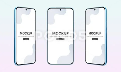 Blue smartphone mockup showcasing three positions for app presentations PSD Template