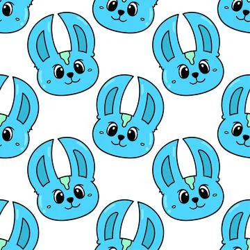 Blue smile kitten seamless pattern textile print. repeat pattern background d 스톡 일러스트