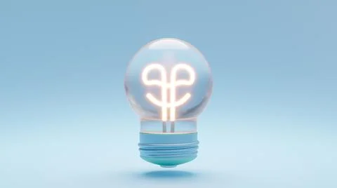 Blue smiley face bulb. creative concept,3D Render. Stock Illustration