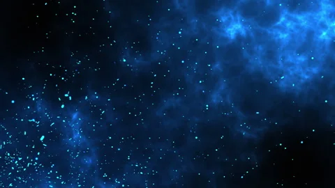 Blue smoke and glittern on black backgroud. Moving from side to side. Stock Footage 274048215