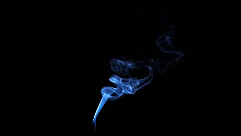 Blue smoke billow and swirl in slow motion on black background. A thin stream of Stock Footage 122166325