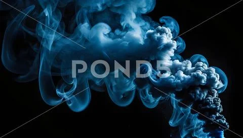 Blue Smoke on Black Background 01
