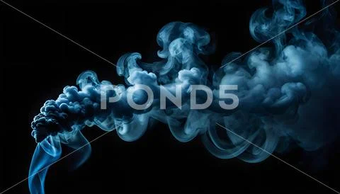 Blue Smoke on Black Background 02