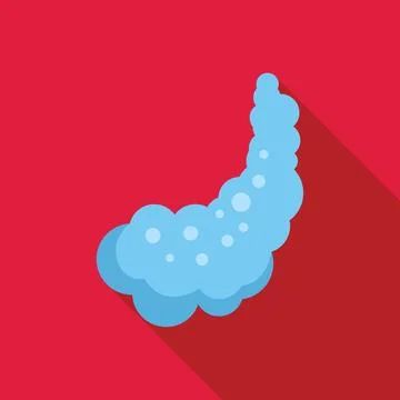 Blue smoke cloud floating, leaving round bubbles trail on red background Stock Illustration