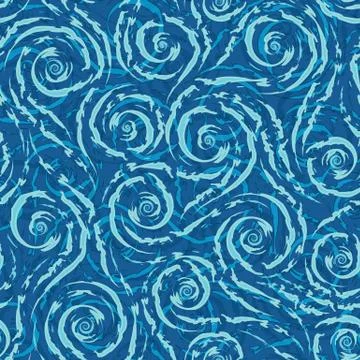 Blue smooth lines and spirals with torn edges vector seamless pattern on a blue Stock Illustration