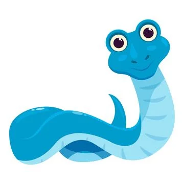 Blue snake cartoon character posing smiling Stock-Illustration