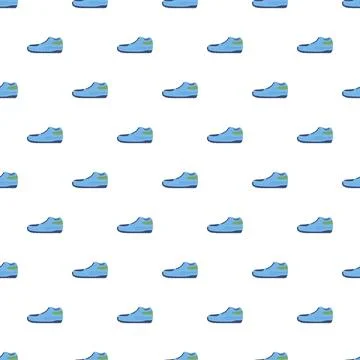 Blue sneakers repeating pattern on white background Stock Illustration