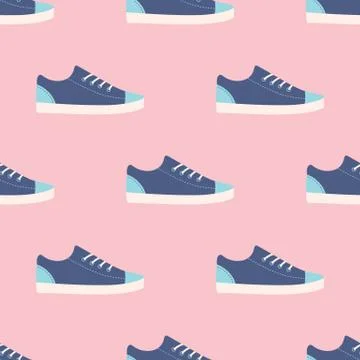 Blue Sneakers Seamless Pattern on a Pink Background Illustrazione stock