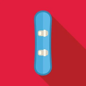 Blue snowboard casting long shadow on red background Stock Illustration