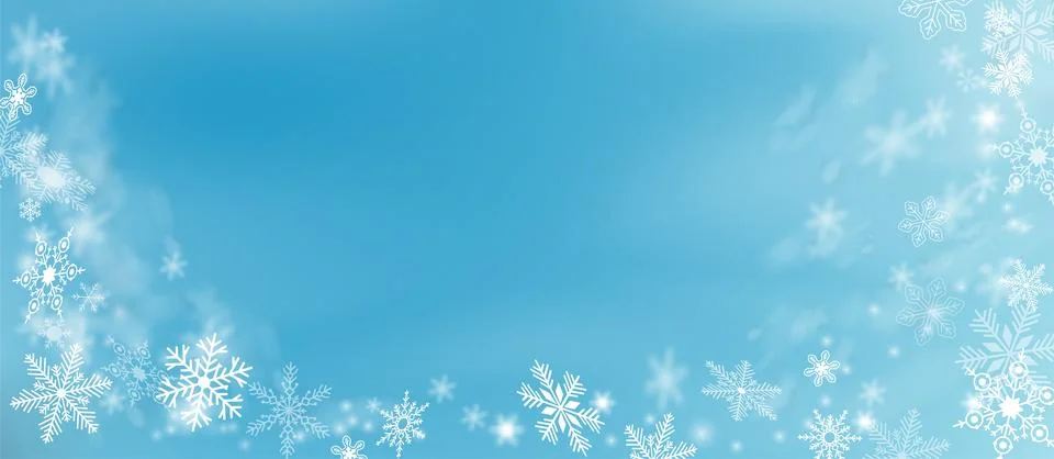 Blue snowflake background. Vector banner. White snowflakes on blue background Stock Illustration