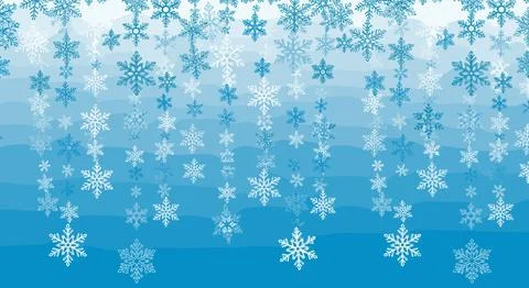 Blue Snowflake Border Background with Falling Ice Crystals, Winter Flat Vec.. Stock Illustration