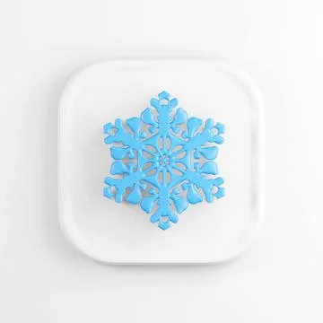 Blue snowflake icon. 3d rendering white square button key, interface ui ux el 스톡 일러스트