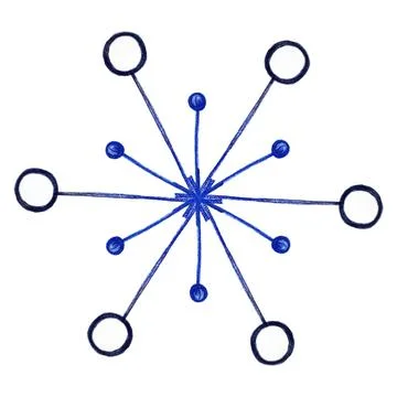 Blue Snowflake Isolated on White Background. Hand Drawn by Color Pencil. Stock Illustration