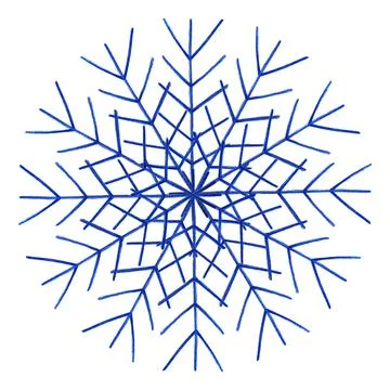 Blue Snowflake Isolated on White Background. Hand Drawn by Color Pencil. Stock Illustration