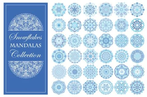 Blue Snowflake Mandalas Set Stock Illustration