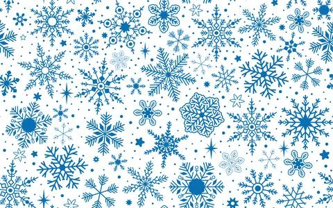 Blue snowflake seamless pattern on white background. Vector different snowflakes Stock Illustration