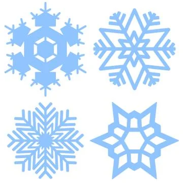 Blue Snowflake Set of 4 on White Stock Illustration