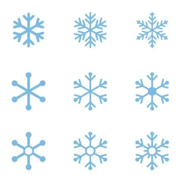 Blue Snowflake Set of 9 on White Stock Illustration