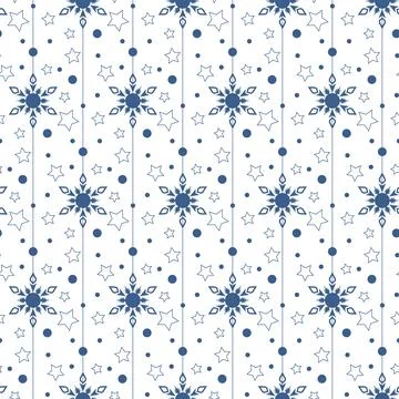 Blue snowflake on white background, seamless pattern winter vector illustrati 스톡 일러스트