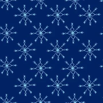 Blue Snowflakes Pattern on a Dark Blue Background. Winter Holiday Design Stock Illustration