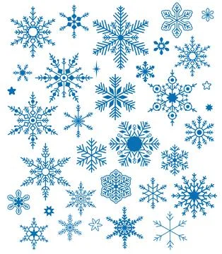 Blue snowflakes on white background. Vector set of snowflakes Stock Illustration