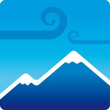 Blue snowy mountain in simple style with swirling air. Stock Illustration